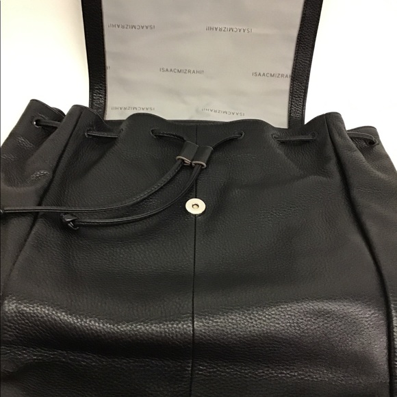 Isaac Mizrahi Black Leather Drawstring Backpack-NWOT - Picture 2 of 14